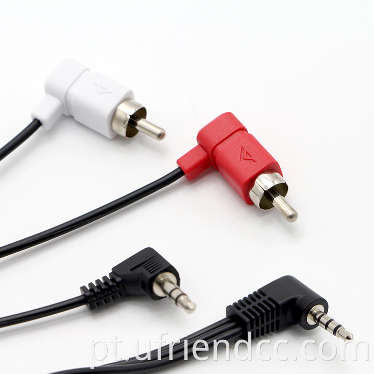 Conector de áudio para conector RCA AV Cabo AV Custom Custom ângulo esquerdo de 90 graus 3,5 mm 3RCA Male 1m 2m 3m OEM Silver Polybag Aceite trança